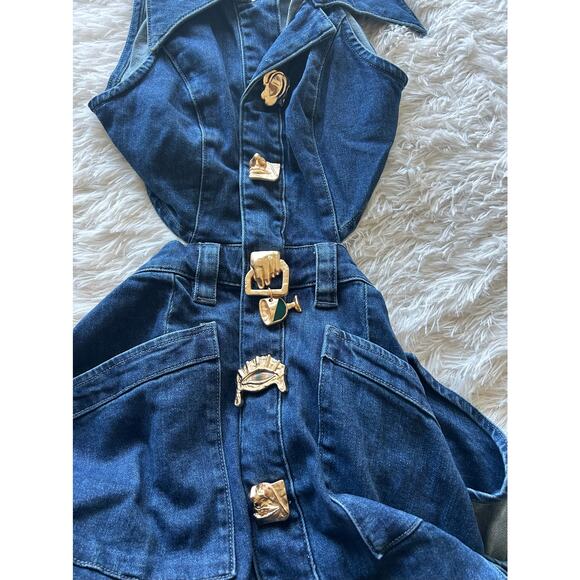 Urban Revivo Cut-Out Denim Maxi Dress US 4 / small - Picture 3 of 12